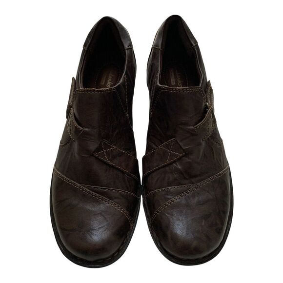 Clarks Brown Leather Shoes Womens 8.5 M Distressed Round Toe Cushioned Comfort - Picture 2 of 16